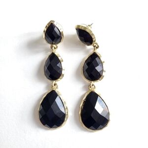 Amrita Singh East Hampton 18K Gold Plated Brass 3 Teardrop Black Earrings EUC